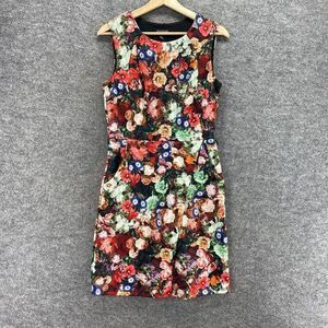 Studio Dress Women 6 Black Floral Sheath Midi Crew Neck Sleeveless Lined Casual